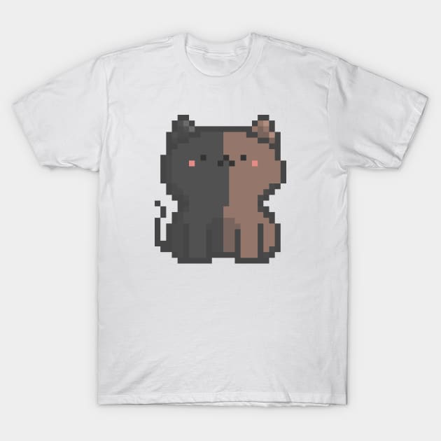Pixel Quiet Two Face Black Brown Cat 36 T-Shirt by Infinite Mew Mew